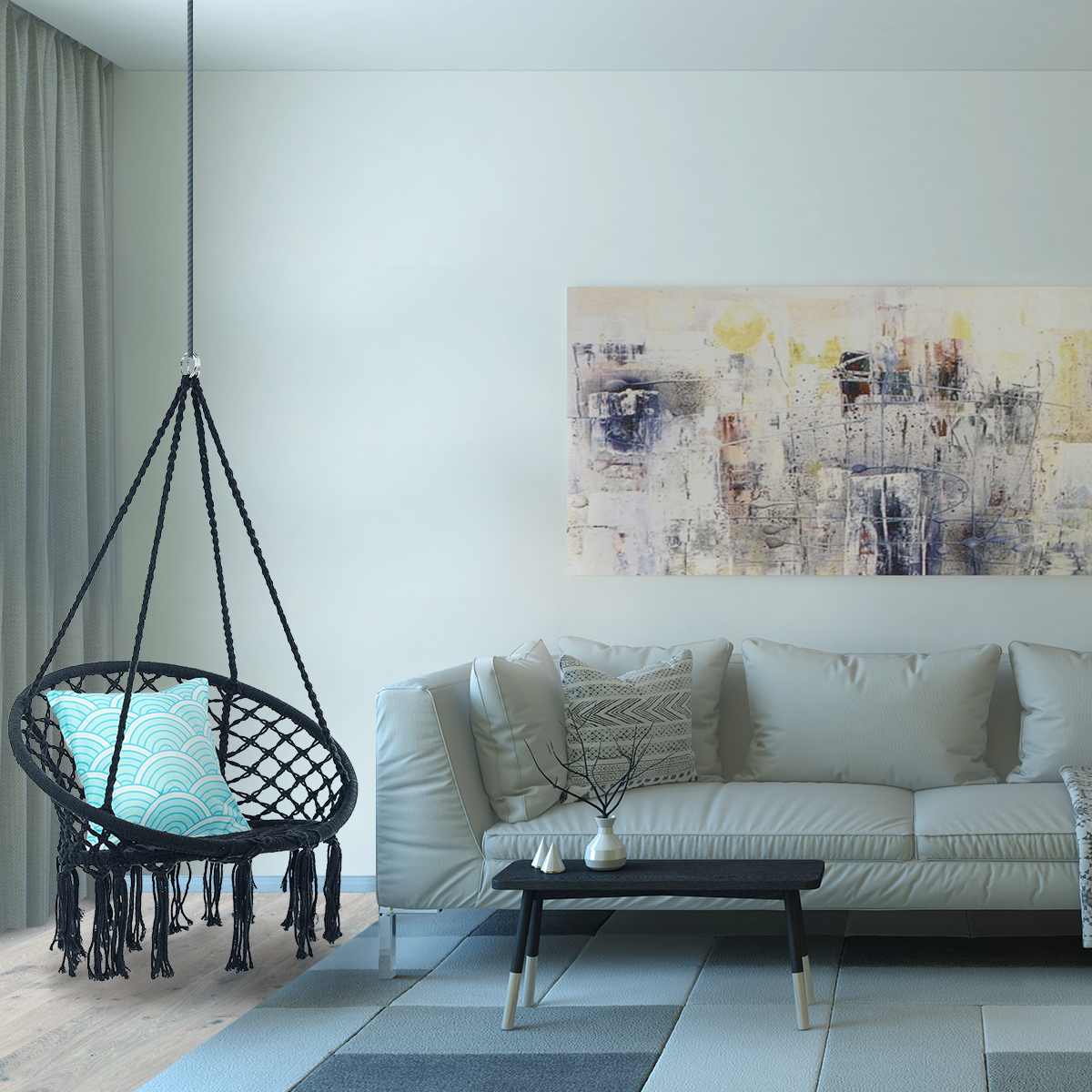 hängematte drinnen Runder Hängesessel für drinnen und draußen, Schlafsaal, Schlafzimmer, – Fashion