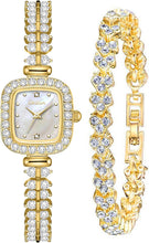 Laden Sie das Bild in den Galerie-Viewer, Diamond Quartz Women Watch Set | Stainless Steel Band | Sparkling Diamond Bracelet Set 1853L