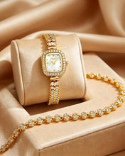 Laden Sie das Bild in den Galerie-Viewer, Diamond Quartz Women Watch Set | Stainless Steel Band | Sparkling Diamond Bracelet Set 1853L