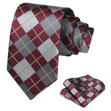 Load image into Gallery viewer, Neckties Set Checkered Tie Pocket Square Set for Business Wedding Party
