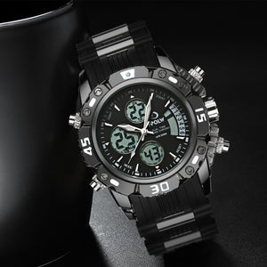 HPOLW Mens Watches Rubber Strap Waterproof Multifunction Watch for Men Black Big Dial Luminous Clock