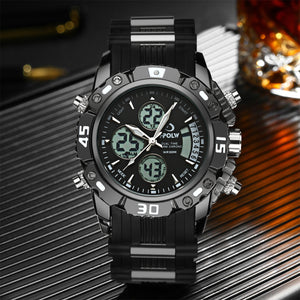 HPOLW Mens Watches Rubber Strap Waterproof Multifunction Watch for Men Black Big Dial Luminous Clock