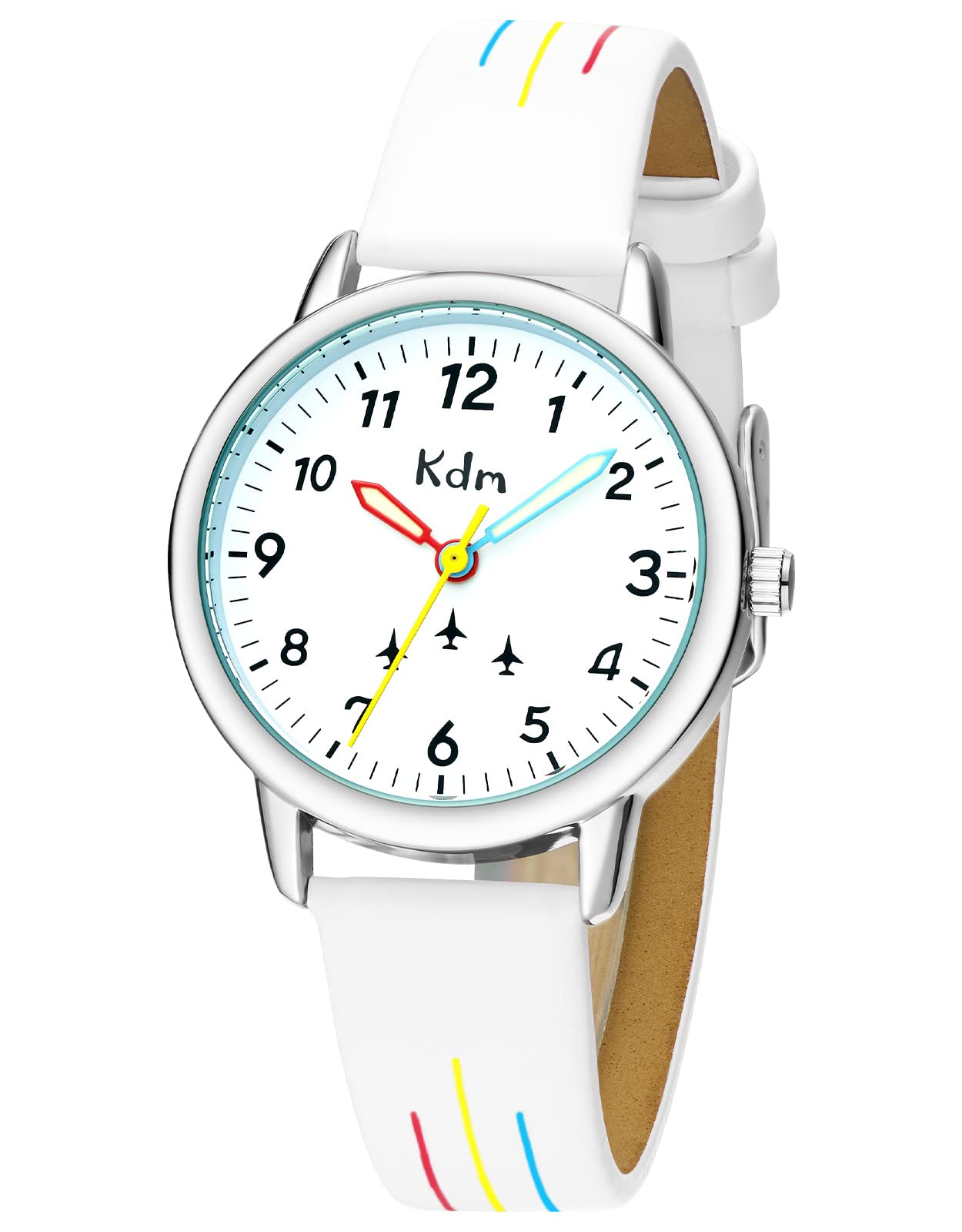 KDM Kids Watch Analog Quartz 30mm, Children's Time Teacher Watch for Boys Girls, Waterproof Wrist Watches Leather Strap, Kids Gifts Age 3-12