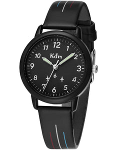 KDM Kids Watch Analog Quartz 30mm, Children's Time Teacher Watch for Boys Girls, Waterproof Wrist Watches Leather Strap, Kids Gifts Age 3-12