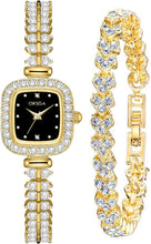 Laden Sie das Bild in den Galerie-Viewer, Diamond Quartz Women Watch Set | Stainless Steel Band | Sparkling Diamond Bracelet Set 1853L