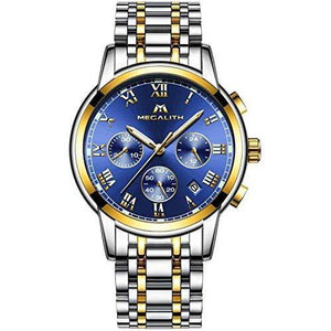 men watches with silver gold bralect&blue dail