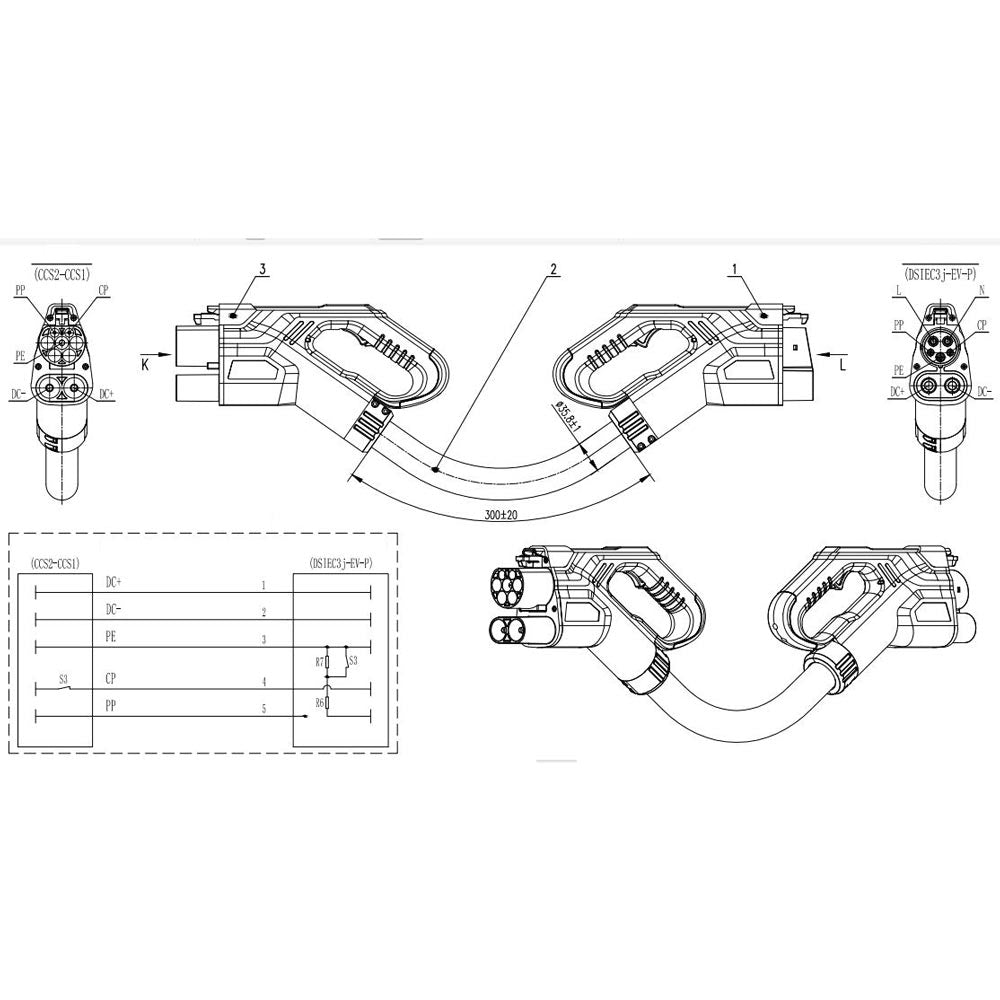 150A CCS Combo 2 auf CCS Combo 1 Stecker DC Schnellladegerät Adapter mit 0,5m UL Kabel Ladestation für Elektrofahrzeugadapter