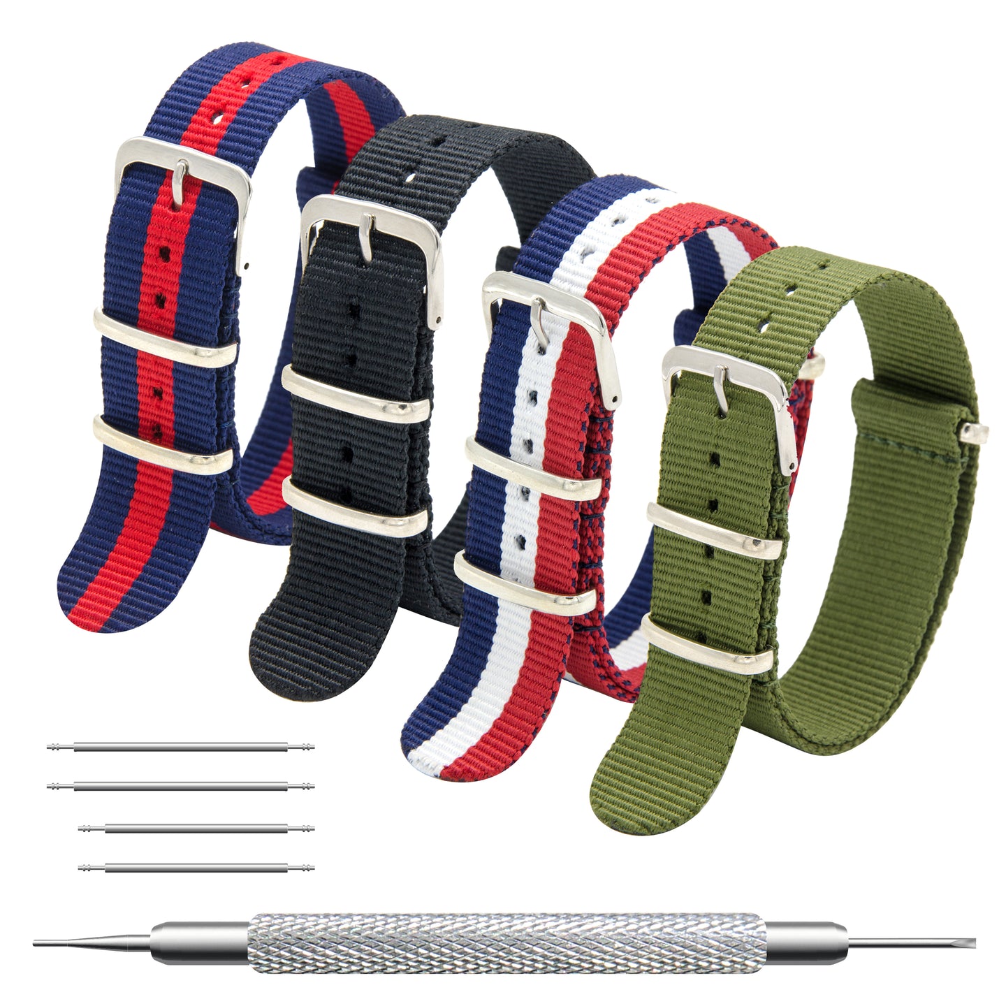 NATO-Armband, 4er/8er-Pack – 16 mm, 18 mm, 20 mm, 22 mm, 24 mm, hochwertige Uhrenarmbänder aus ballistischem Nylon im Zulu-Stil mit Edelstahlschnalle