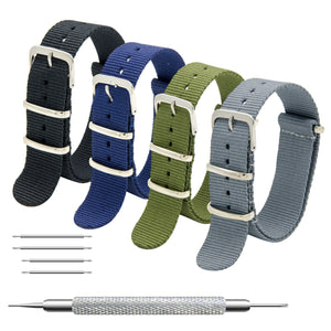 CIVO NATO Strap 4 Packs 18mm 20mm 22mm Premium Ballistic Nylon Watch Bands Zulu Style with Stainless Steel Buckle for Men Women