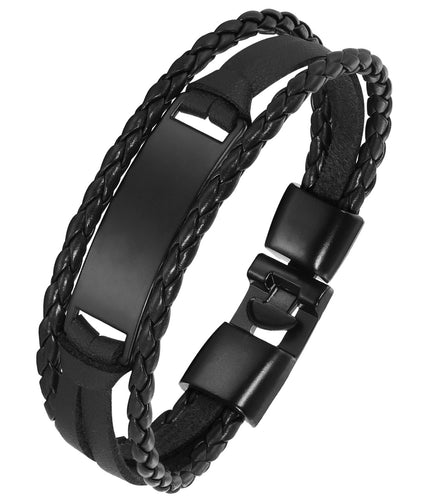 HPOLW Herren Armband,Leder geflochtene personalisierte Handgelenk Armband Geschenk für Männer (Freund Ehemann Vater | ID Identität),Anzug für Geburtstag,Hochzeit,Jubiläum,kann Gravur Armband