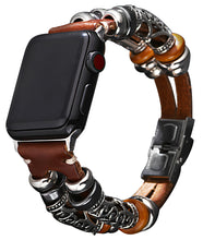Laden Sie das Bild in den Galerie-Viewer, HPOLW Herren Armband,Vintage Leder Armband aus echtem Leder, Edelstahlschnalle Ersatzarmband Armband Herren Damen Für iWatch Serie 6/5/4/3/2/1 SE 42mm 44mm Schwarz/Rot/Kaffee 