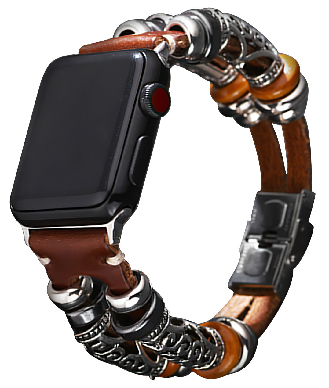 HPOLW Herren Armband,Vintage Leder Armband aus echtem Leder, Edelstahlschnalle Ersatzarmband Armband Herren Damen Für iWatch Serie 6/5/4/3/2/1 SE 42mm 44mm Schwarz/Rot/Kaffee 