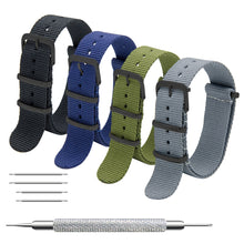 Laden Sie das Bild in den Galerie-Viewer, NATO-Armband, 4er/8er-Pack – 16 mm, 18 mm, 20 mm, 22 mm, 24 mm, hochwertige Uhrenarmbänder aus ballistischem Nylon im Zulu-Stil mit Edelstahlschnalle