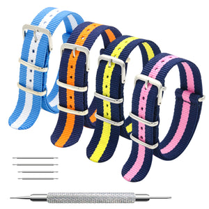 NATO Strap 4/8 Packs - 16mm 18mm 20mm 22mm 24mm Premium Ballistic Nylon Watch Bands Zulu Style with Stainless Steel Buckle
