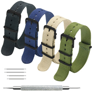 NATO Strap 4/8 Packs - 16mm 18mm 20mm 22mm 24mm Premium Ballistic Nylon Watch Bands Zulu Style with Stainless Steel Buckle