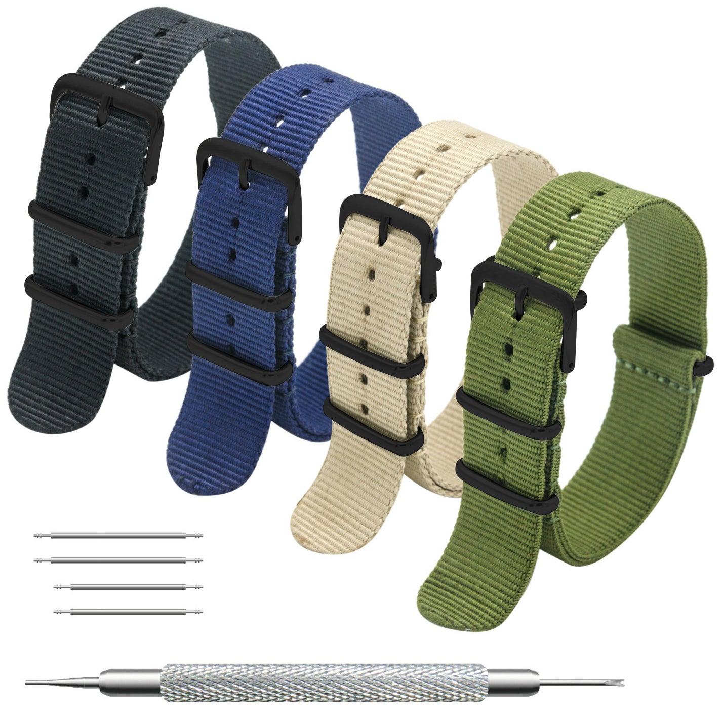 NATO Strap 4/8 Packs - 16mm 18mm 20mm 22mm 24mm Premium Ballistic Nylon Watch Bands Zulu Style with Stainless Steel Buckle