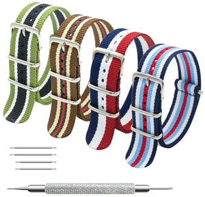 NATO-Armband, 4er/8er-Pack – 16 mm, 18 mm, 20 mm, 22 mm, 24 mm, hochwertige Uhrenarmbänder aus ballistischem Nylon im Zulu-Stil mit Edelstahlschnalle