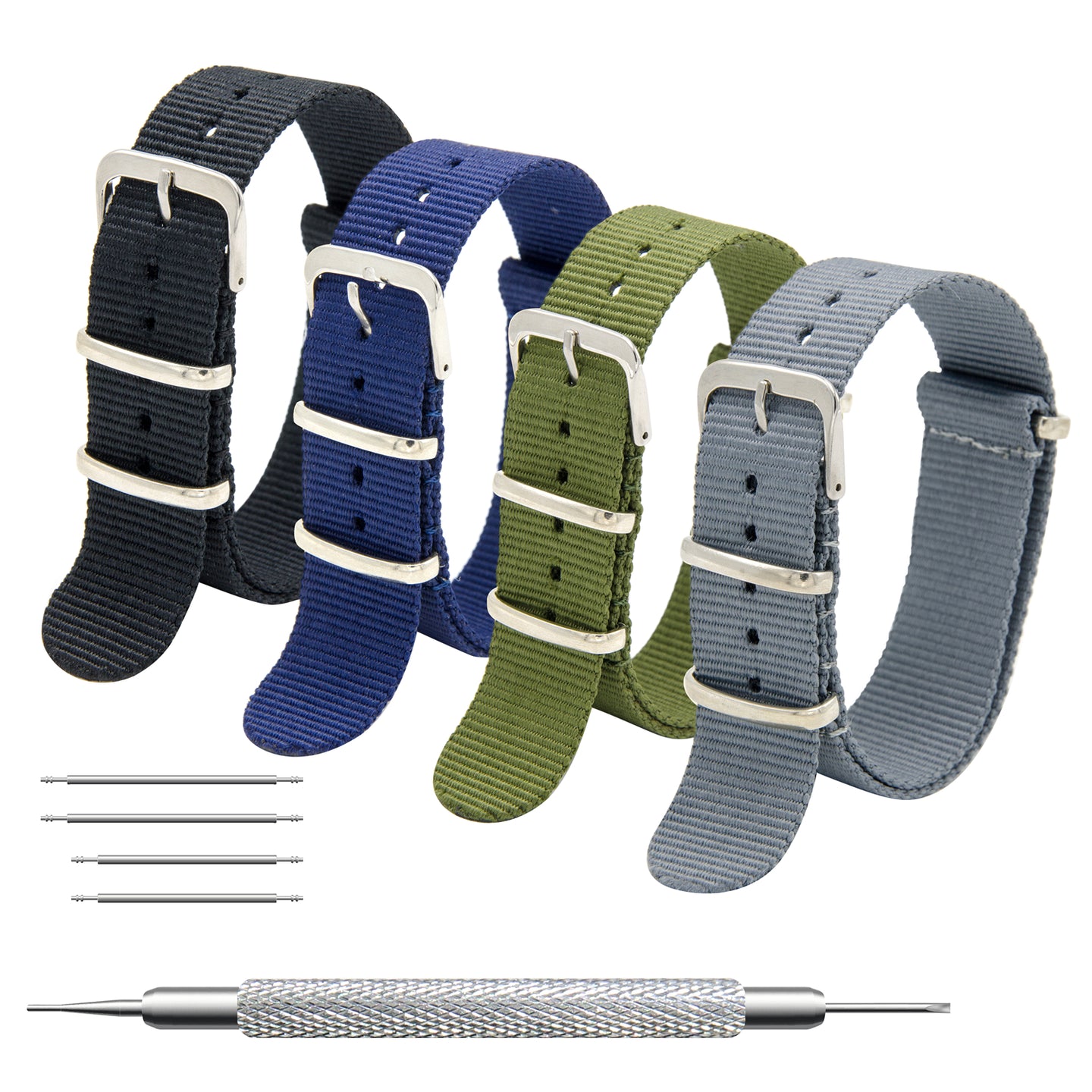 NATO Strap 4/8 Packs - 16mm 18mm 20mm 22mm 24mm Premium Ballistic Nylon Watch Bands Zulu Style with Stainless Steel Buckle