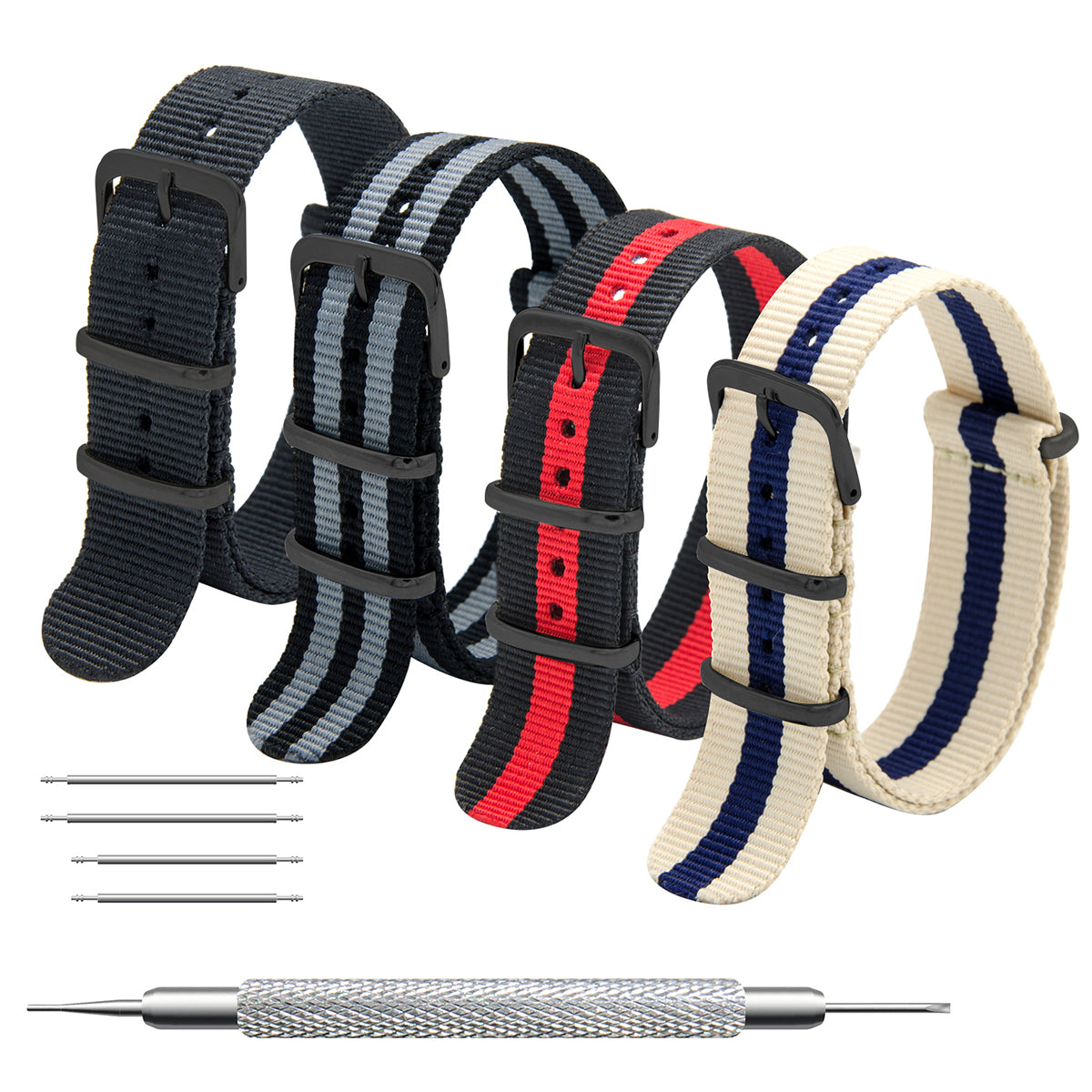 NATO-Armband, 4er/8er-Pack – 16 mm, 18 mm, 20 mm, 22 mm, 24 mm, hochwertige Uhrenarmbänder aus ballistischem Nylon im Zulu-Stil mit Edelstahlschnalle