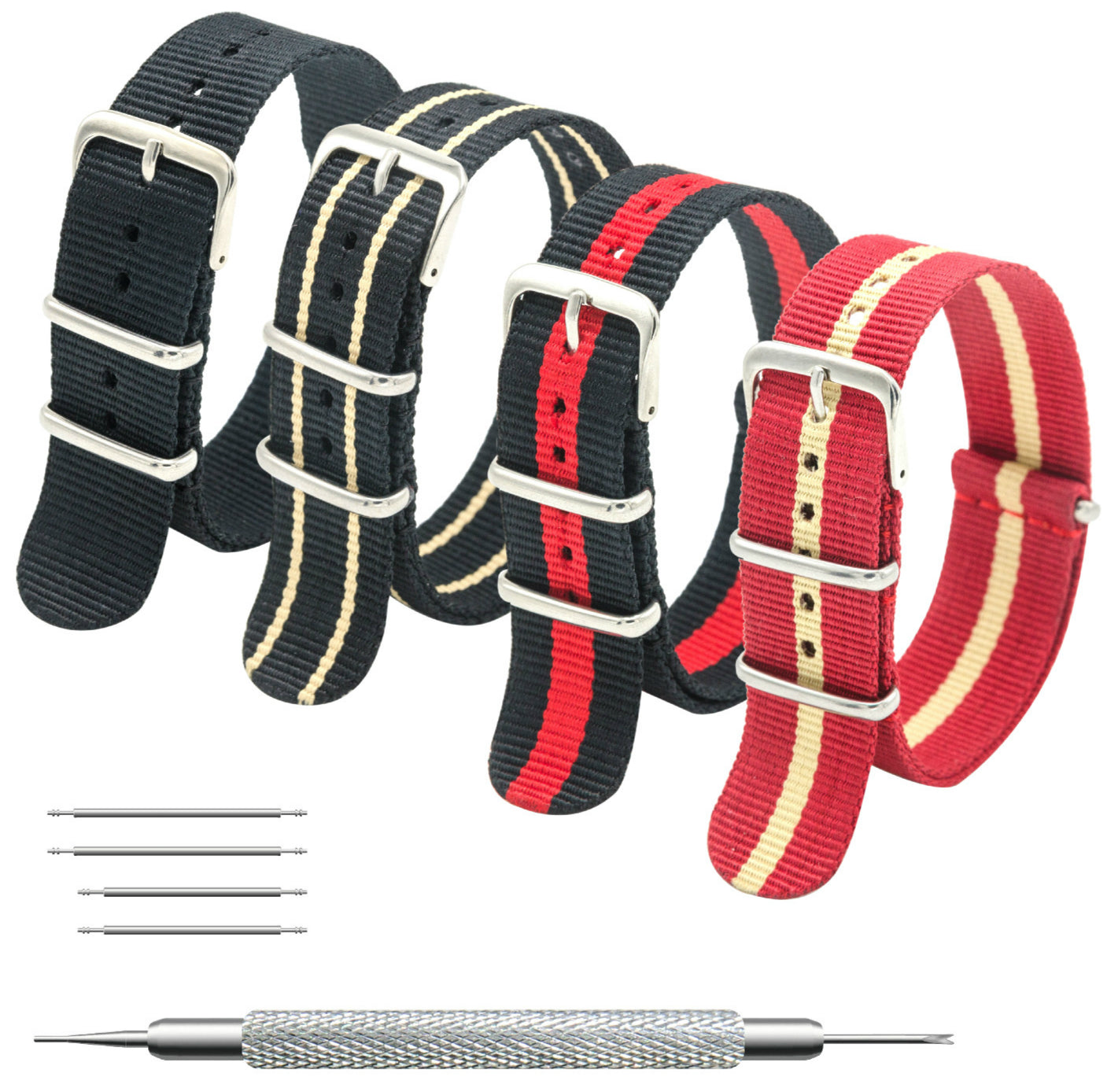 NATO-Armband, 4er/8er-Pack – 16 mm, 18 mm, 20 mm, 22 mm, 24 mm, hochwertige Uhrenarmbänder aus ballistischem Nylon im Zulu-Stil mit Edelstahlschnalle
