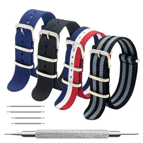 NATO Strap 4/8 Packs - 16mm 18mm 20mm 22mm 24mm Premium Ballistic Nylon Watch Bands Zulu Style with Stainless Steel Buckle