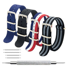 Laden Sie das Bild in den Galerie-Viewer, NATO-Armband, 4er/8er-Pack – 16 mm, 18 mm, 20 mm, 22 mm, 24 mm, hochwertige Uhrenarmbänder aus ballistischem Nylon im Zulu-Stil mit Edelstahlschnalle