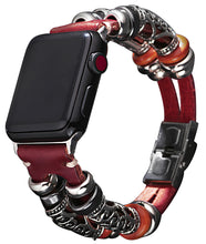 Load image into Gallery viewer, HPOLW Herren Armband,Vintage Leder Armband aus echtem Leder, Edelstahlschnalle Ersatzarmband Armband Herren Damen Für iWatch Serie 6/5/4/3/2/1 SE 42mm 44mm Schwarz/Rot/Kaffee