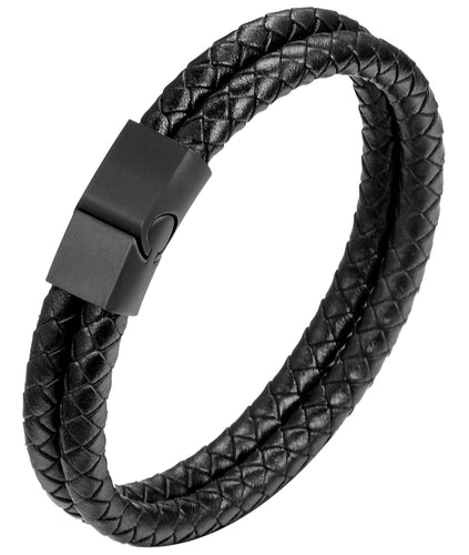 HPOLW Herren Echtes Lederarmband-Mode Klassisch Handgefertigte Geflochtene Handgelenkarmbänder,mit schwarzem Edelstahlverschluss Personalisiertes Armband,Tolle Geschenkidee für Männer