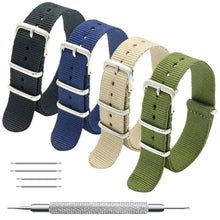 Load image into Gallery viewer, NATO Strap 4/8 Packs - 16mm 18mm 20mm 22mm 24mm Premium Ballistic Nylon Watch Bands Zulu Style with Stainless Steel Buckle