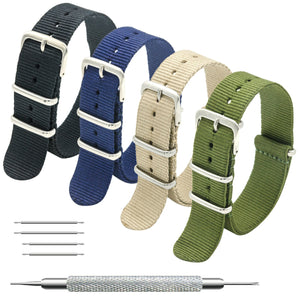 NATO Strap 4/8 Packs - 16mm 18mm 20mm 22mm 24mm Premium Ballistic Nylon Watch Bands Zulu Style with Stainless Steel Buckle