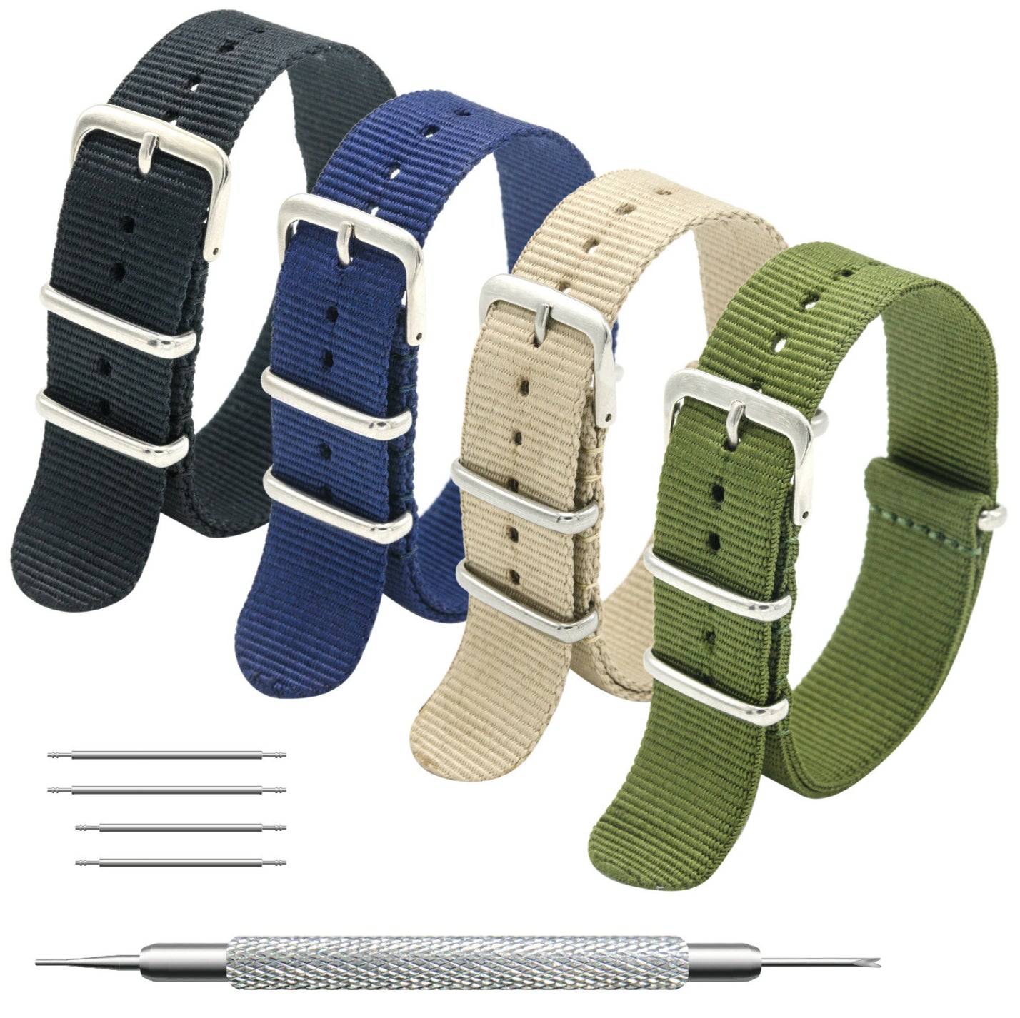 NATO Strap 4/8 Packs - 16mm 18mm 20mm 22mm 24mm Premium Ballistic Nylon Watch Bands Zulu Style with Stainless Steel Buckle