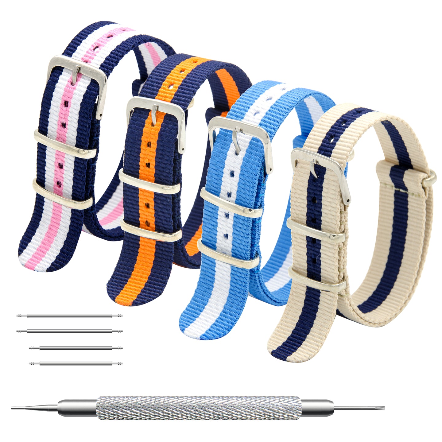 NATO-Armband, 4er/8er-Pack – 16 mm, 18 mm, 20 mm, 22 mm, 24 mm, hochwertige Uhrenarmbänder aus ballistischem Nylon im Zulu-Stil mit Edelstahlschnalle