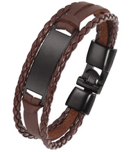 Load image into Gallery viewer, HPOLW Herren Armband,Leder geflochtene personalisierte Handgelenk Armband Geschenk für Männer (Freund Ehemann Vater | ID Identität),Anzug für Geburtstag,Hochzeit,Jubiläum,kann Gravur Armband
