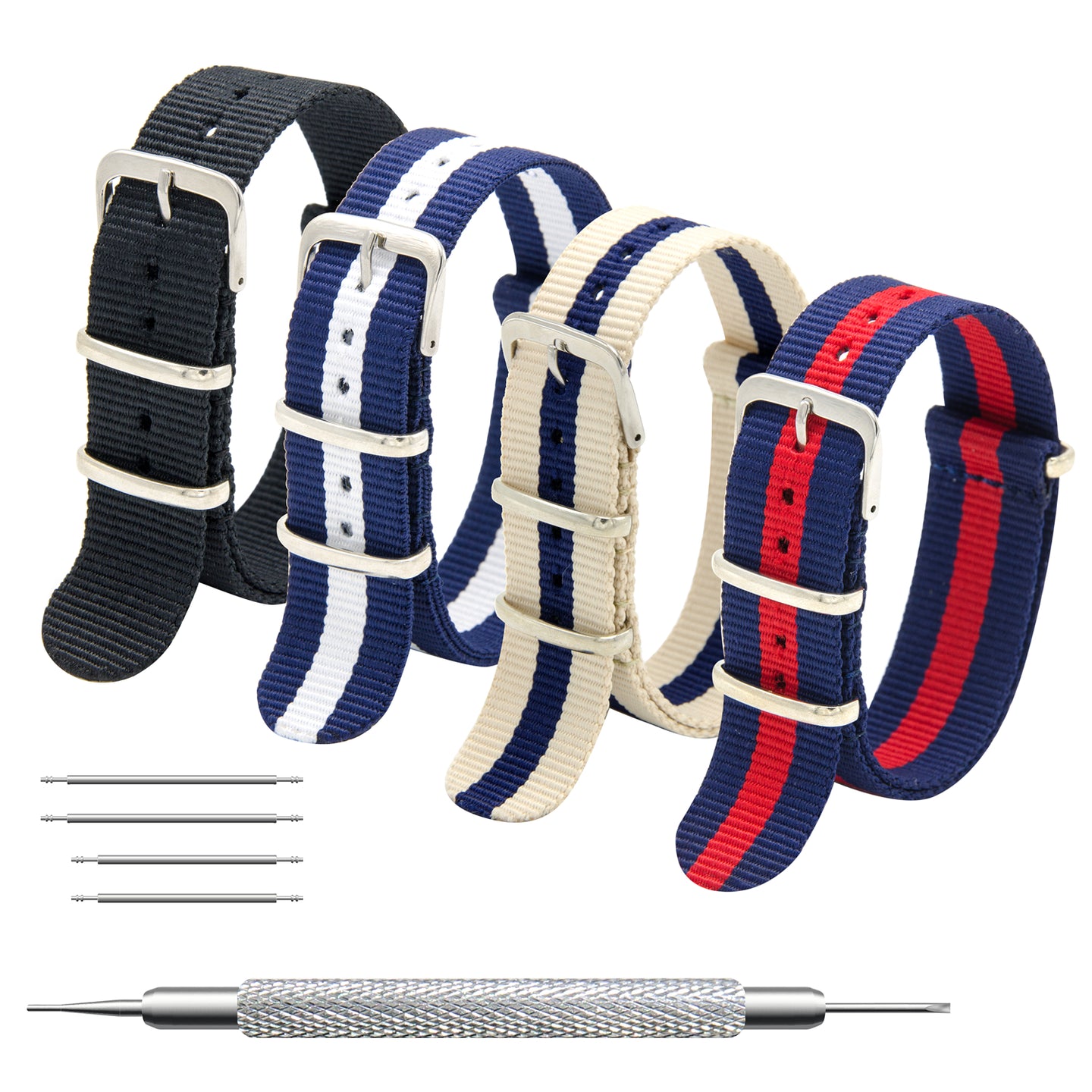 NATO-Armband, 4er/8er-Pack – 16 mm, 18 mm, 20 mm, 22 mm, 24 mm, hochwertige Uhrenarmbänder aus ballistischem Nylon im Zulu-Stil mit Edelstahlschnalle