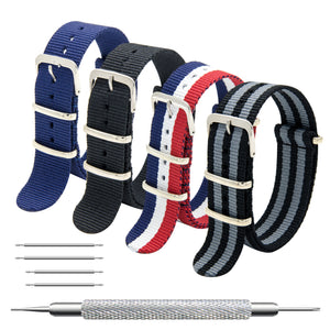 NATO Strap 4/8 Packs - 16mm 18mm 20mm 22mm 24mm Premium Ballistic Nylon Watch Bands Zulu Style with Stainless Steel Buckle
