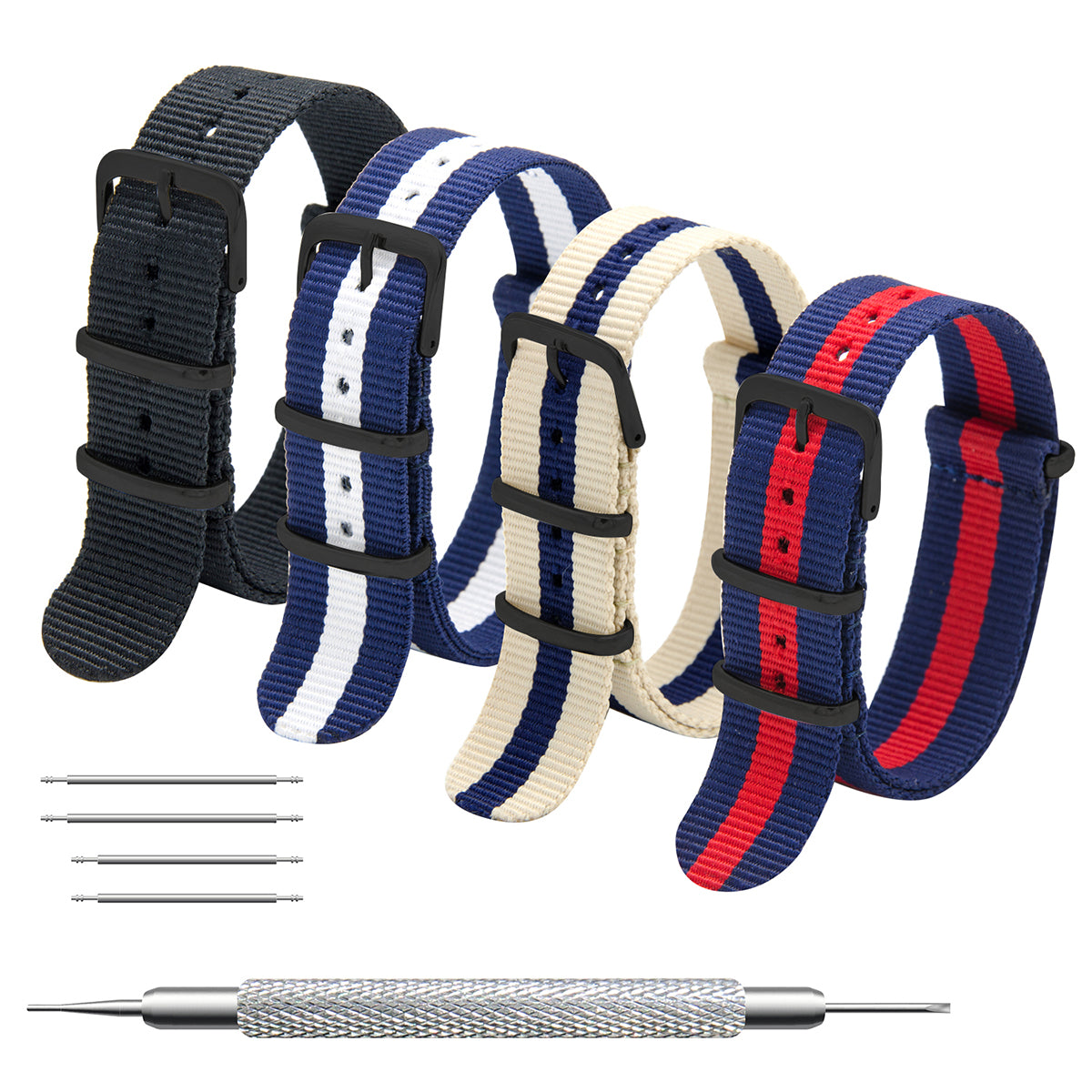 NATO Strap 4/8 Packs - 16mm 18mm 20mm 22mm 24mm Premium Ballistic Nylon Watch Bands Zulu Style with Stainless Steel Buckle