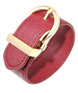 HPOLW Frauen Armband,Leder verstellbar Metallring Design Handgelenk Armband Wein Rot Armreif Armband Modeschmuck Geschenk für Frauen