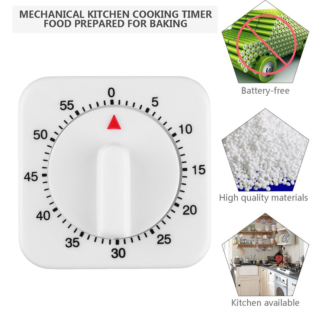 Purshe Newest 1Pc Square Plastic 60 Minute Mechanical Kitchen Cooking Timer Food Preparation Baking Alarm Clock Cooking Tool