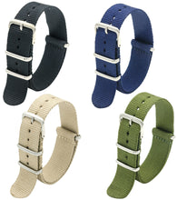 Laden Sie das Bild in den Galerie-Viewer, NATO-Armband, 4er/8er-Pack – 16 mm, 18 mm, 20 mm, 22 mm, 24 mm, hochwertige Uhrenarmbänder aus ballistischem Nylon im Zulu-Stil mit Edelstahlschnalle