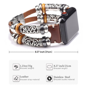 HPOLW Herren Armband,Vintage Leder Armband aus echtem Leder, Edelstahlschnalle Ersatzarmband Armband Herren Damen Für iWatch Serie 6/5/4/3/2/1 SE 42mm 44mm Schwarz/Rot/Kaffee 
