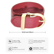 Load image into Gallery viewer, HPOLW Frauen Armband,Leder verstellbar Metallring Design Handgelenk Armband Wein Rot Armreif Armband Modeschmuck Geschenk für Frauen