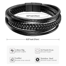 Load image into Gallery viewer, HPOLW Herren Armbänder,Echtes Leder geflochtenes Armband für Männer Schwarz Edelstahlverschluss Personalisierte Armbänder Mode Schmuck Accessoires Tolles Geschenk für Männer