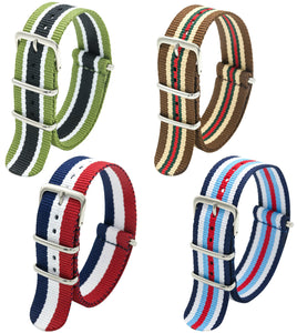 NATO Strap 4/8 Packs - 16mm 18mm 20mm 22mm 24mm Premium Ballistic Nylon Watch Bands Zulu Style with Stainless Steel Buckle
