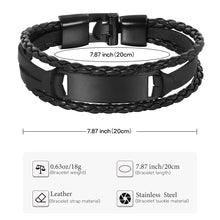 Laden Sie das Bild in den Galerie-Viewer, HPOLW Herren Armband,Leder geflochtene personalisierte Handgelenk Armband Geschenk für Männer (Freund Ehemann Vater | ID Identität),Anzug für Geburtstag,Hochzeit,Jubiläum,kann Gravur Armband 