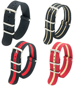 NATO Strap 4/8 Packs - 16mm 18mm 20mm 22mm 24mm Premium Ballistic Nylon Watch Bands Zulu Style with Stainless Steel Buckle