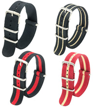 Laden Sie das Bild in den Galerie-Viewer, NATO-Armband, 4er/8er-Pack – 16 mm, 18 mm, 20 mm, 22 mm, 24 mm, hochwertige Uhrenarmbänder aus ballistischem Nylon im Zulu-Stil mit Edelstahlschnalle