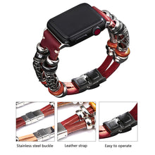 Load image into Gallery viewer, HPOLW Herren Armband,Vintage Leder Armband aus echtem Leder, Edelstahlschnalle Ersatzarmband Armband Herren Damen Für iWatch Serie 6/5/4/3/2/1 SE 42mm 44mm Schwarz/Rot/Kaffee