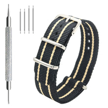 Laden Sie das Bild in den Galerie-Viewer, NATO-Armband, 4er/8er-Pack – 16 mm, 18 mm, 20 mm, 22 mm, 24 mm, hochwertige Uhrenarmbänder aus ballistischem Nylon im Zulu-Stil mit Edelstahlschnalle