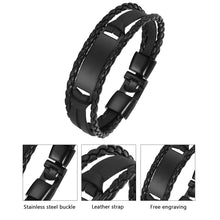 Laden Sie das Bild in den Galerie-Viewer, HPOLW Herren Armband,Leder geflochtene personalisierte Handgelenk Armband Geschenk für Männer (Freund Ehemann Vater | ID Identität),Anzug für Geburtstag,Hochzeit,Jubiläum,kann Gravur Armband 