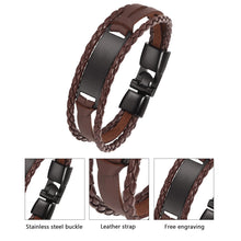 Load image into Gallery viewer, HPOLW Herren Armband,Leder geflochtene personalisierte Handgelenk Armband Geschenk für Männer (Freund Ehemann Vater | ID Identität),Anzug für Geburtstag,Hochzeit,Jubiläum,kann Gravur Armband